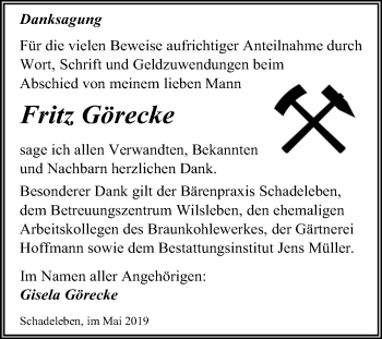 Traueranzeige von Fritz Görecke von Mitteldeutsche Zeitung Aschersleben