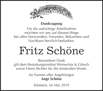 Traueranzeige von Fritz Schöne von Super Sonntag Bernburg