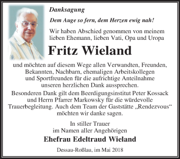 Traueranzeige von Fritz Wieland von Mitteldeutsche Zeitung