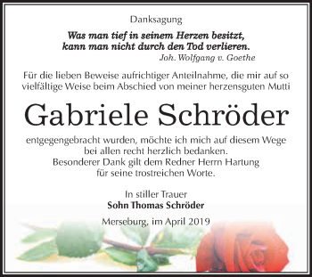 Traueranzeige von Gabriele Schröder von WVG - Wochenspiegel Merseburg