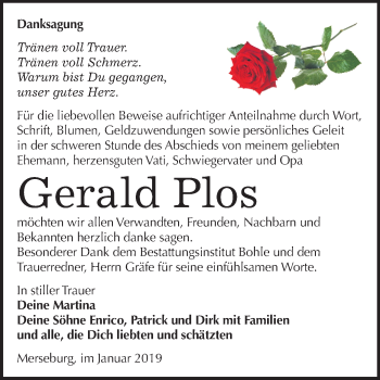 Traueranzeige von Gerald Plos von Mitteldeutsche Zeitung Merseburg/Querfurt