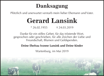Traueranzeige von Gerard Lansink von Mitteldeutsche Zeitung