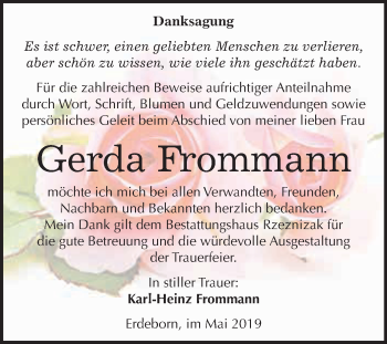 Traueranzeige von Gerda Frommann von Super Sonntag SGH Mansf. Land