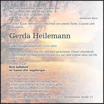 Traueranzeige von Gerda Heilemann von WVG - Wochenspiegel NMB / WSF / ZTZ