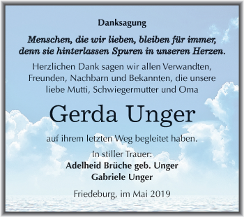 Traueranzeige von Gerda Unger von Mitteldeutsche Zeitung