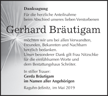 Traueranzeige von Gerhard Bräutigam von WVG - Wochenspiegel Bitterfeld