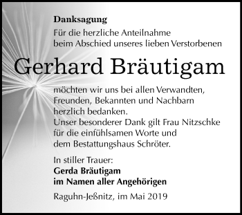 Traueranzeige von Gerhard Bräutigam von Mitteldeutsche Zeitung Bitterfeld