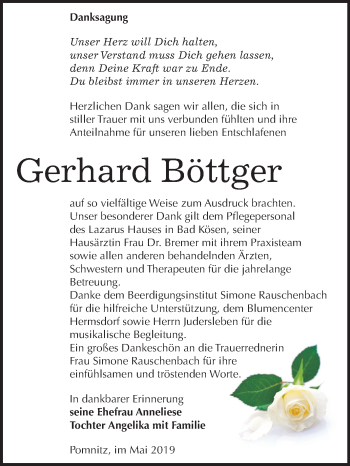 Traueranzeige von Gerhard Böttger von Mitteldeutsche Zeitung