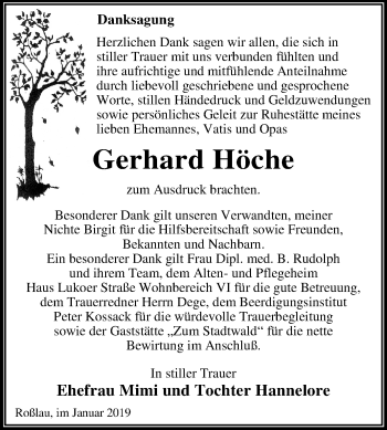 Traueranzeige von Gerhard Höche von Mitteldeutsche Zeitung Dessau-Roßlau