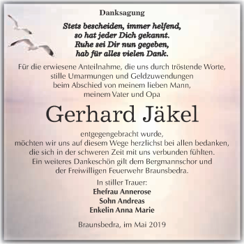 Traueranzeige von Gerhard Jäkel von WVG - Wochenspiegel Merseburg