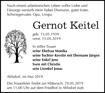 Traueranzeige von Gernot Keitel von Mitteldeutsche Zeitung Mansfelder Land