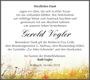 Traueranzeige von Gerold Vogler von WVG - Wochenspiegel Merseburg