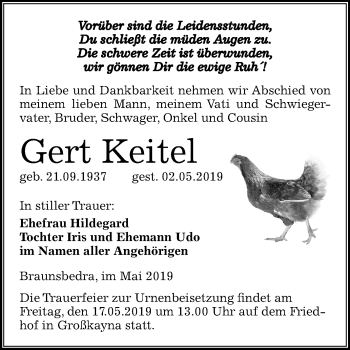 Traueranzeige von Gert Keitel von Mitteldeutsche Zeitung Merseburg/Querfurt