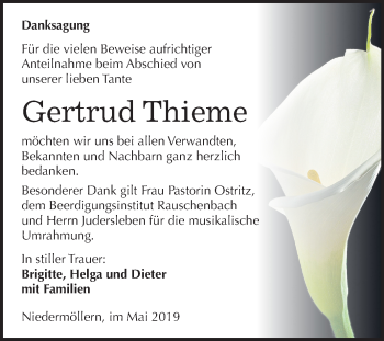 Traueranzeige von Gertrud Thieme von Mitteldeutsche Zeitung