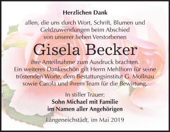 Traueranzeige von Gisela Becker von Mitteldeutsche Zeitung Merseburg/Querfurt