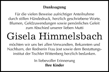 Traueranzeige von Gisela Himmelsbach von Mitteldeutsche Zeitung