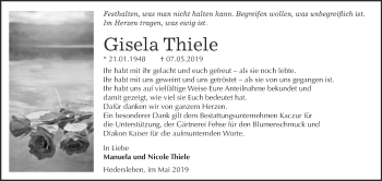 Traueranzeige von Gisela Thiele von WVG - Wochenspiegel Quedlinburg