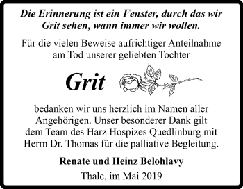 Traueranzeige von Grit  von Mitteldeutsche Zeitung Quedlinburg