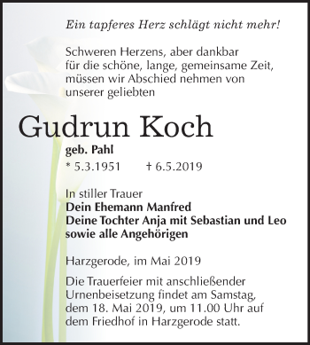 Traueranzeige von Gudrun Koch von Mitteldeutsche Zeitung