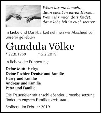 Traueranzeige von Gundula Völke von Mitteldeutsche Zeitung Sangerhausen