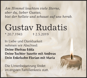 Traueranzeige von Gustav Rudatis von Mitteldeutsche Zeitung