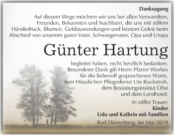 Traueranzeige von Günter Hartung von Super Sonntag Merseburg