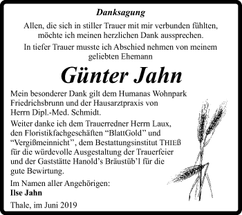 Traueranzeige von Günter Jahn von Super Sonntag Quedlinburg