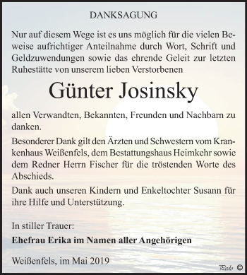 Traueranzeige von Günter Josinsky von Mitteldeutsche Zeitung