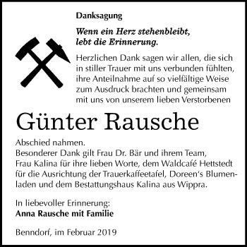 Traueranzeige von Günter Rausche von Mitteldeutsche Zeitung Mansfelder Land