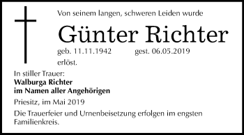Traueranzeige von Günter Richter von Mitteldeutsche Zeitung
