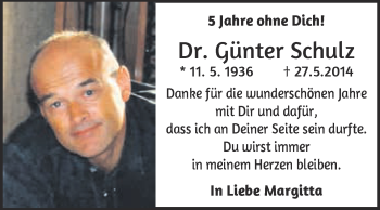 Traueranzeige von Günter Schulz von Super Sonntag Merseburg