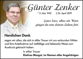 Traueranzeige von Günter Zenker von WVG - Wochenspiegel NMB / WSF / ZTZ