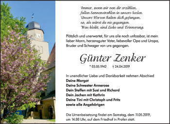 Traueranzeige von Günter Zenker von Mitteldeutsche Zeitung Zeitz