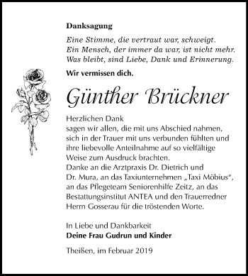 Traueranzeige von Günther Brückner von Mitteldeutsche Zeitung Zeitz