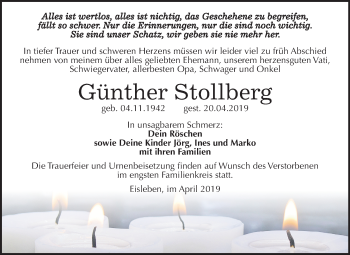 Traueranzeige von Günther Stollberg von Mitteldeutsche Zeitung Mansfelder Land