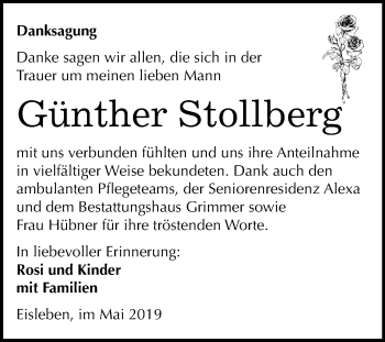 Traueranzeige von Günther Stollberg von Mitteldeutsche Zeitung Mansfelder Land