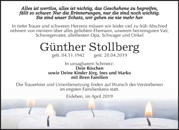 Traueranzeige von Günther Stollberg von Wochenspiegel Mansfelder Land