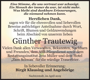 Traueranzeige von Günther Trautewig von Mitteldeutsche Zeitung Aschersleben