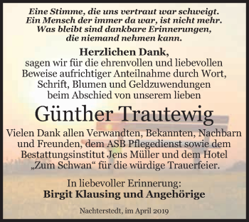 Traueranzeige von Günther Trautewig von Super Sonntag Aschersleben