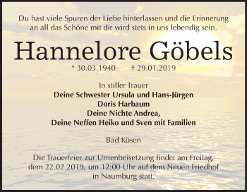 Traueranzeige von Hannelore Göbels von Mitteldeutsche Zeitung