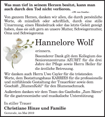 Traueranzeige von Hannelore Wolf von Mitteldeutsche Zeitung