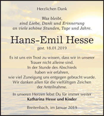 Traueranzeige von Hans-Emil Hesse von Mitteldeutsche Zeitung Sangerhausen