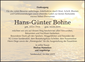Traueranzeige von Hans-Günter Bohne von Mitteldeutsche Zeitung