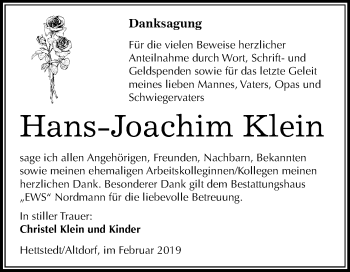 Traueranzeige von Hans-Joachim Klein von Mitteldeutsche Zeitung Aschersleben