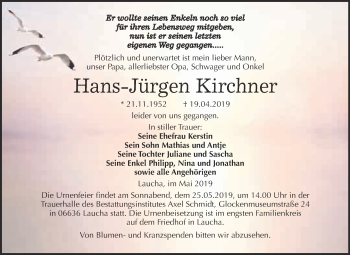 Traueranzeige von Hans-Jürgen Kirchner von WVG - Wochenspiegel NMB / WSF / ZTZ