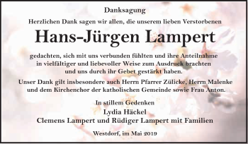 Traueranzeige von Hans-Jürgen Lampert von WVG - Wochenspiegel Quedlinburg