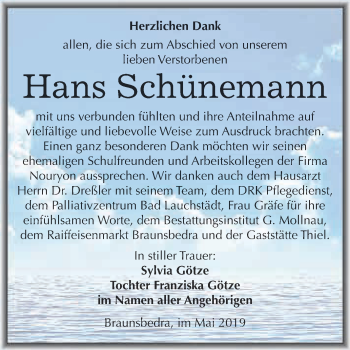 Traueranzeige von Hans Schünemann von WVG - Wochenspiegel Merseburg