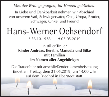 Traueranzeige von Hans-Werner Ochsendorf von Mitteldeutsche Zeitung