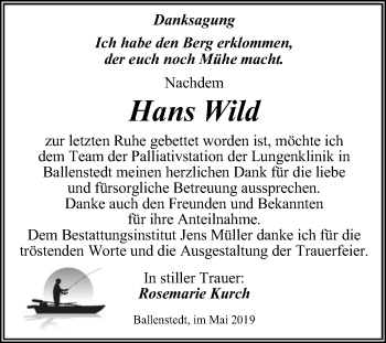 Traueranzeige von Hans Wild von Mitteldeutsche Zeitung