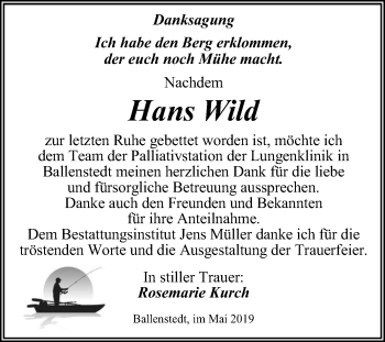 Traueranzeige von Hans Wild von Super Sonntag Aschersleben